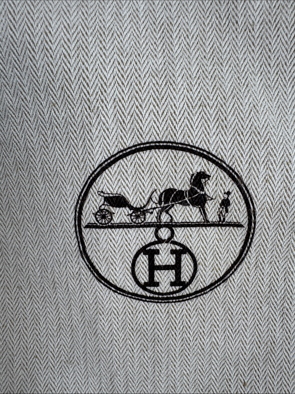 Hermès Herringbone Drawstring Dust Bag 16x11 Beige Brown Logo Storage Pouch - Picture 3 of 6